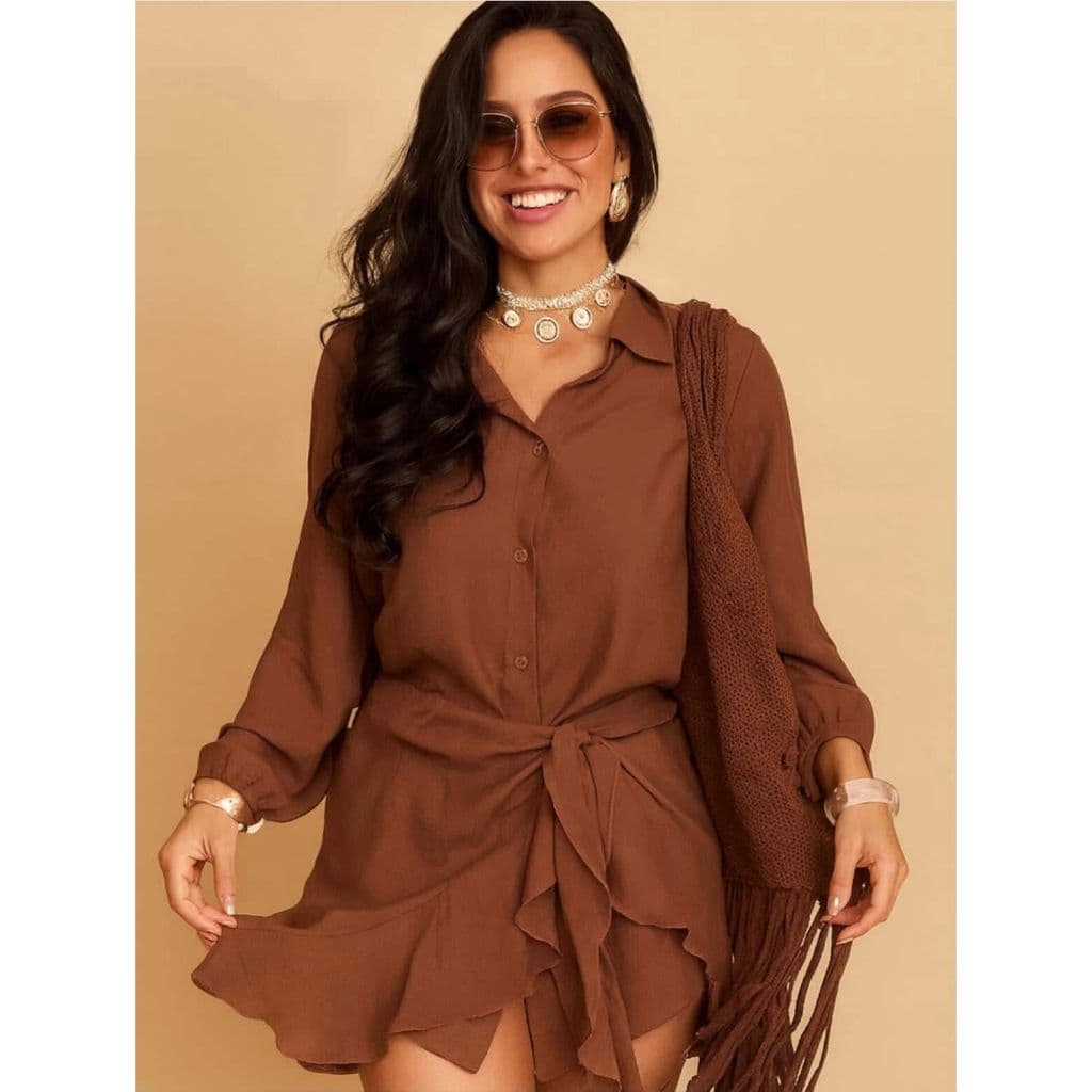 Conjunto de Praia 2 Peças Chemise e Saia Envelope