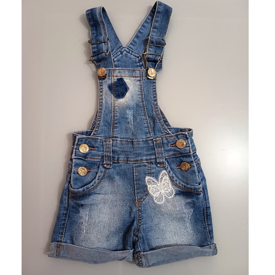 Jardineira Infantil Feminina Jeans Gilas  - Tamanho 2 Anos - Jardineira Bebê Menina