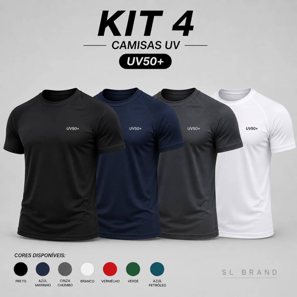 Kit 4 Camisetas Dry Fit Masculina - Casual - Treino - Academia - Esportes - Exercícios - Corrida Envio Rápido SLBrand