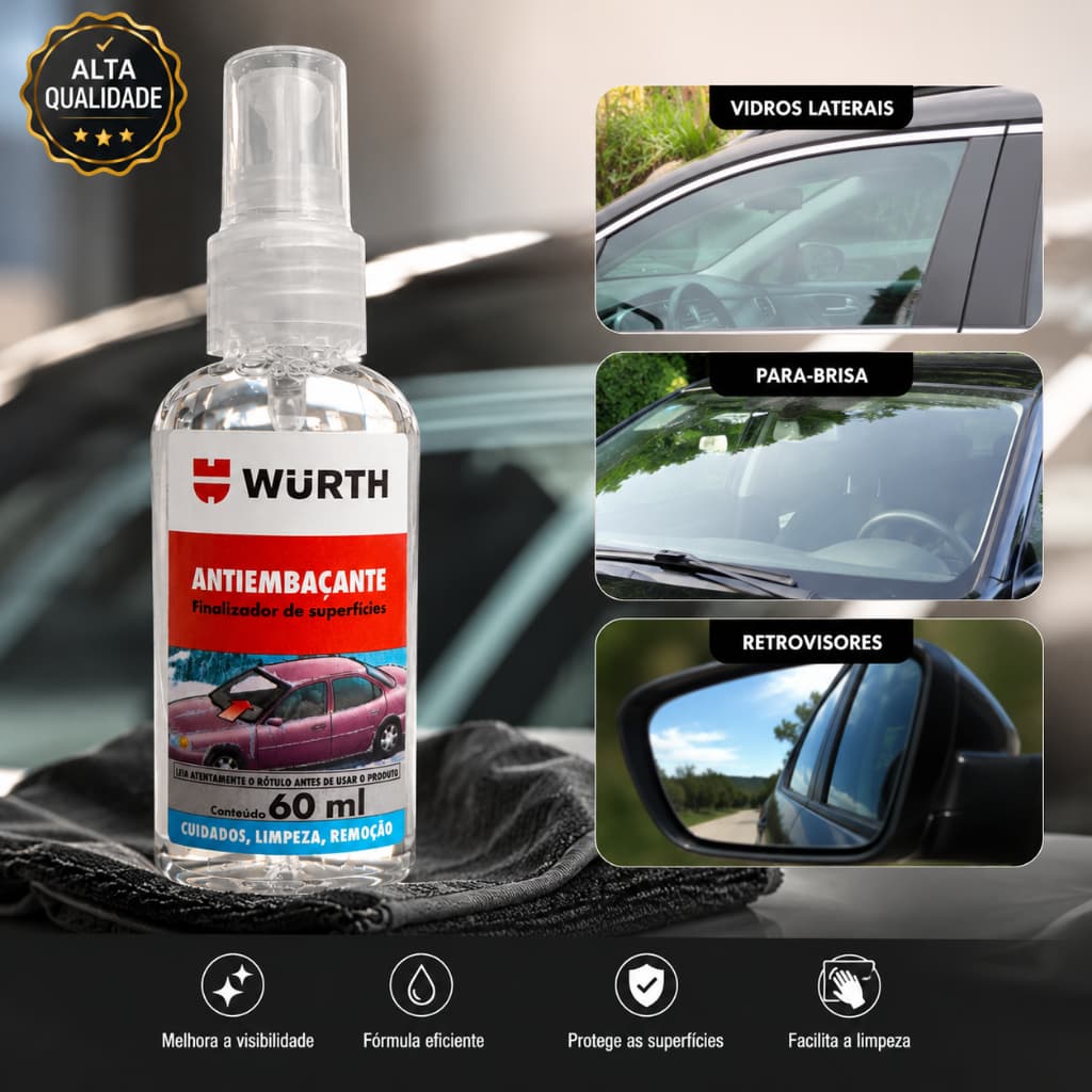 Antiembaçante Würth 60ml para Vidros e Espelhos | Evita Embaçamento | Fácil Aplicação