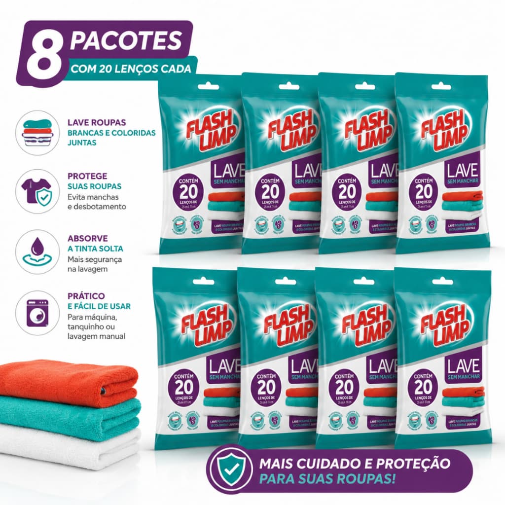 Lenço Absorve Cor para Lavagem de Roupas Evita Manchas