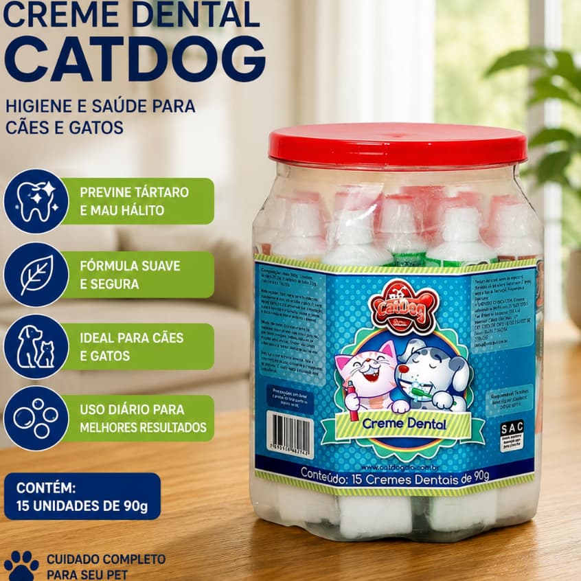 Pote 15 Cremes Dentais 90g Sortidos Para Cães e Gatos Cat Dog