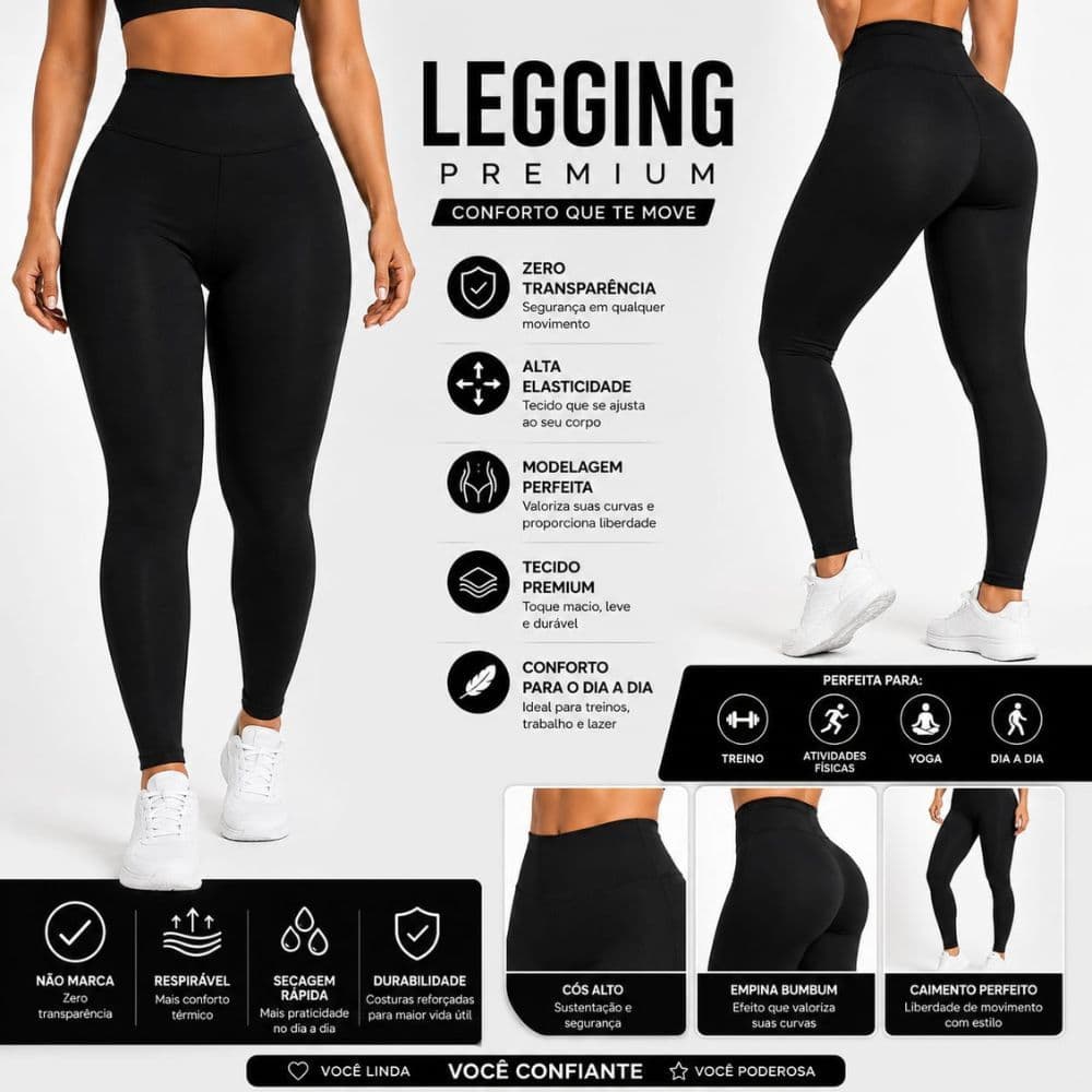 Calça Legging Feminina Cintura Alta Academia Fitness Zero Transparência Tecido Premium Confortável Treino e Dia a Dia