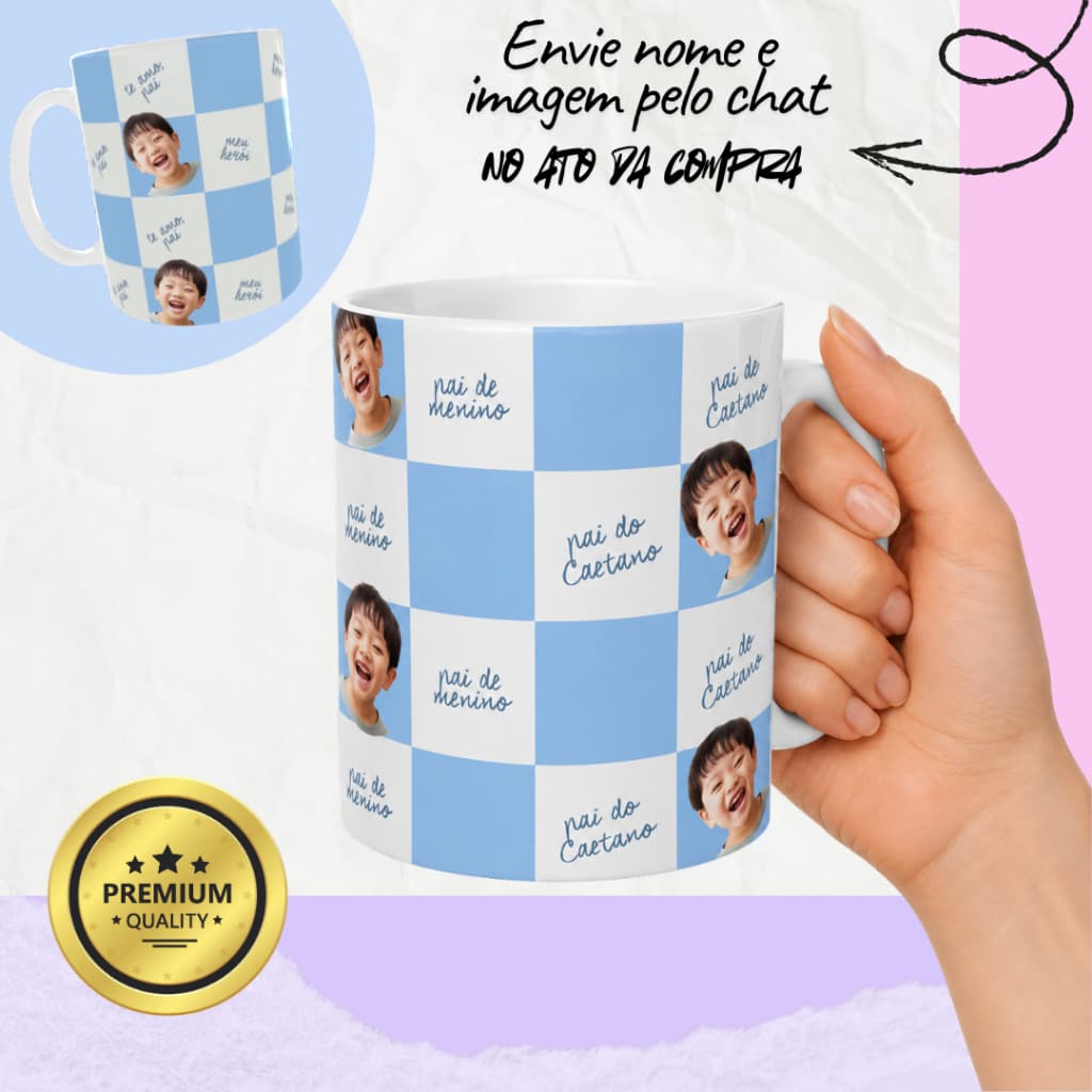 Caneca Porcelana Personalizada Pai de Menino Xícara Pai Personalizada Foto Presente Dia dos Pais