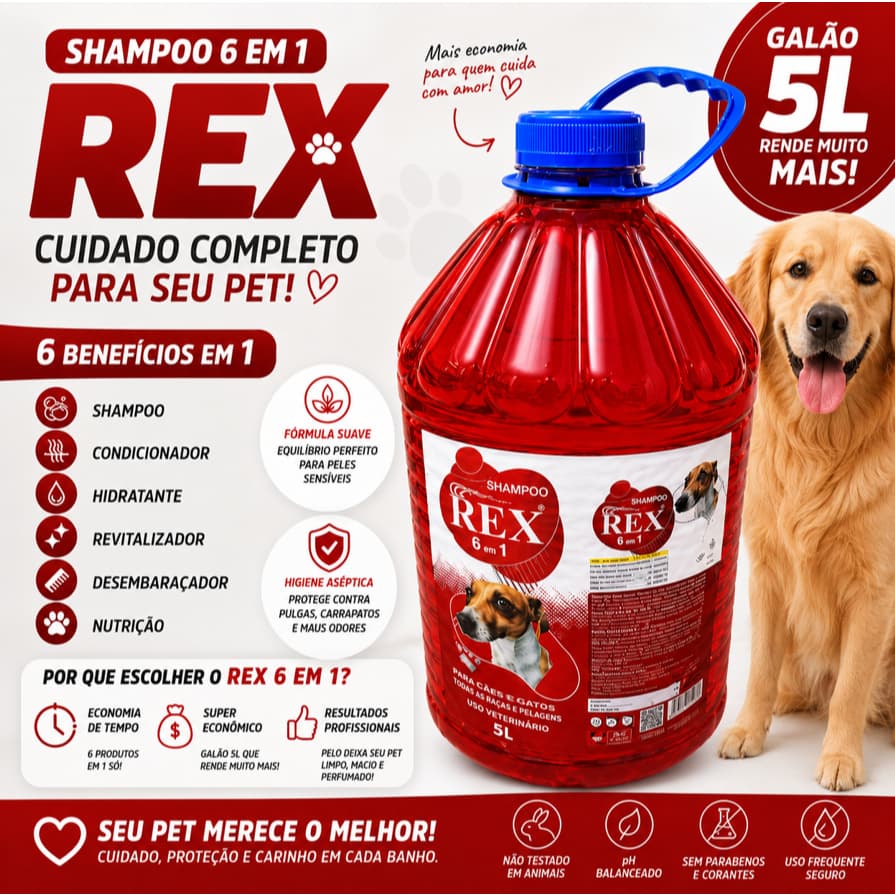 Shampoo Rex Anti Pulgas Para Cachorro Galão 5l Banho Pet