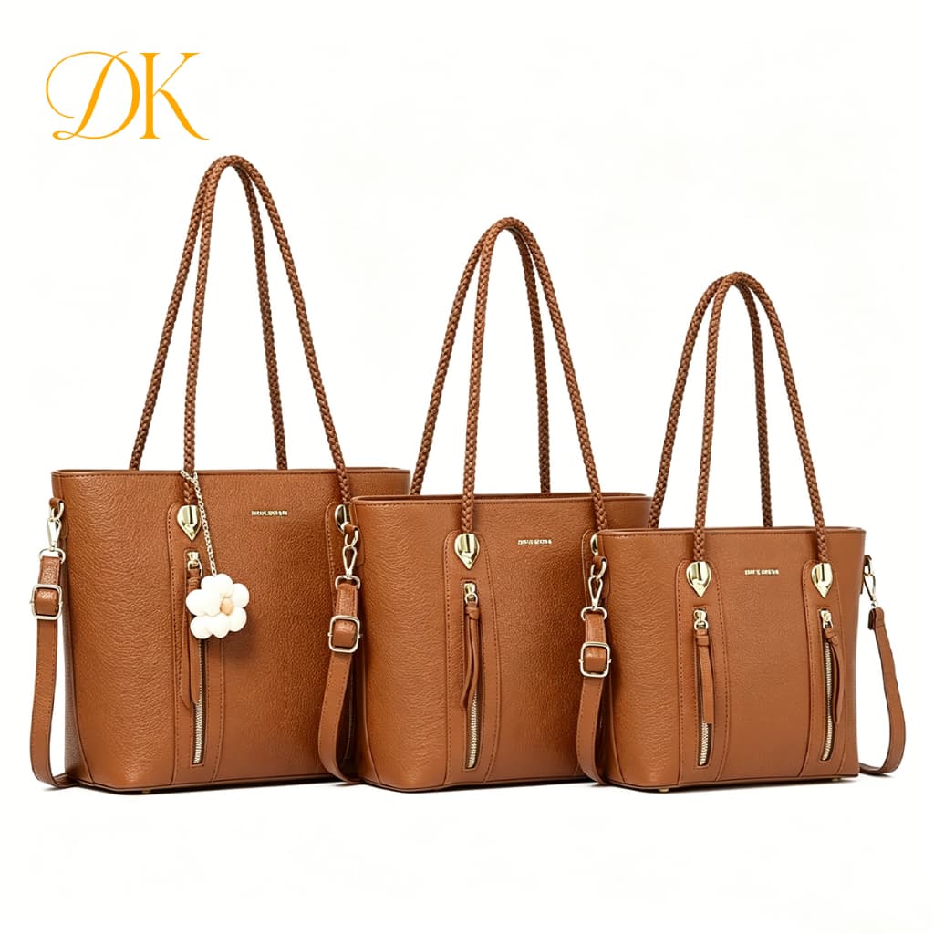 Kit 3 Bolsas Tote com Enfeite de Flor–Bolsas de Mãe com Design Elegante e Prático, Surpreenda sua Mãe ou Namorada-LCX019