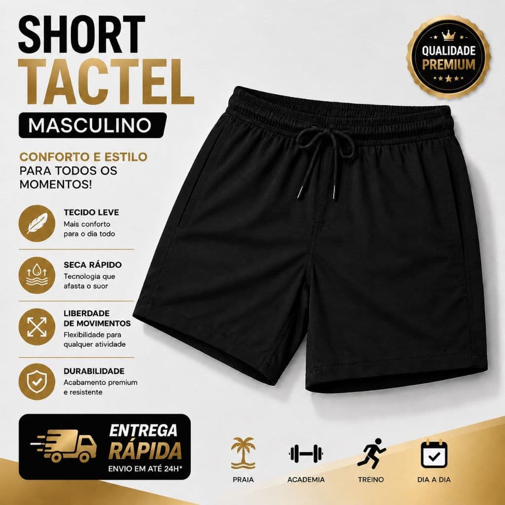 Shorts Tactel Elastano Masculino Mauricinho Praia Academia Treino e Dia a Dia - Secagem Rápida - ENVIO RÁPIDO
