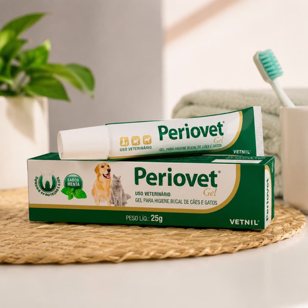 Periovet Gel Higiene Bucal Menta Pasta de Dente Pet 25g Cachorros e Gatos