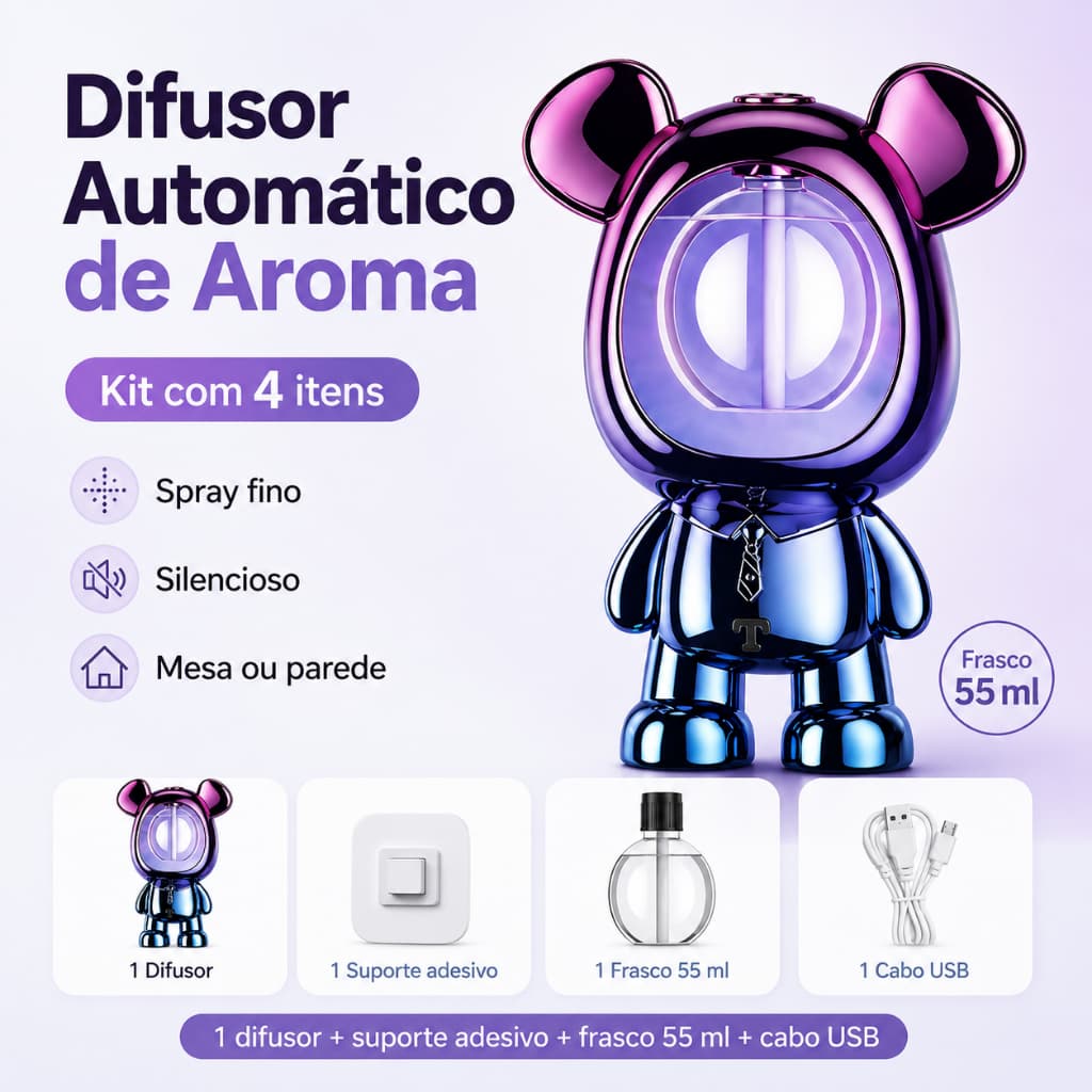 [Compre 1 e leve 4] Difusor de Aroma Sem Fio de Parede | Umidificador e Desodorizador de Ambientes