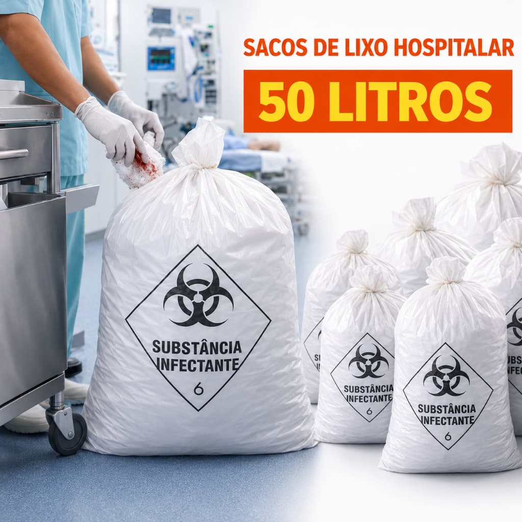 Kit Saco de Lixo Hospitalar Sacos de Lixo Resíduo 50 Litros Pacote c/100 Un. Resistente Talge