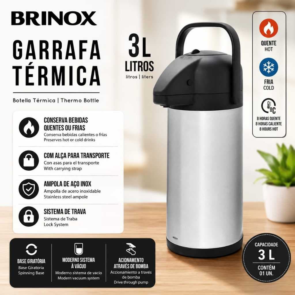 Garrafa Termica Inox 3,0l Brinox