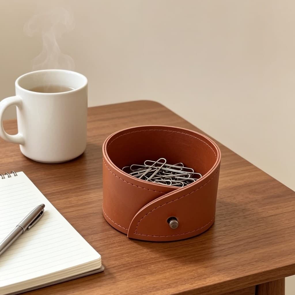 🖇️ Porta-Clips em Couro Ecológico Premium Elegante e Sofisticado para Escritório e Home Office