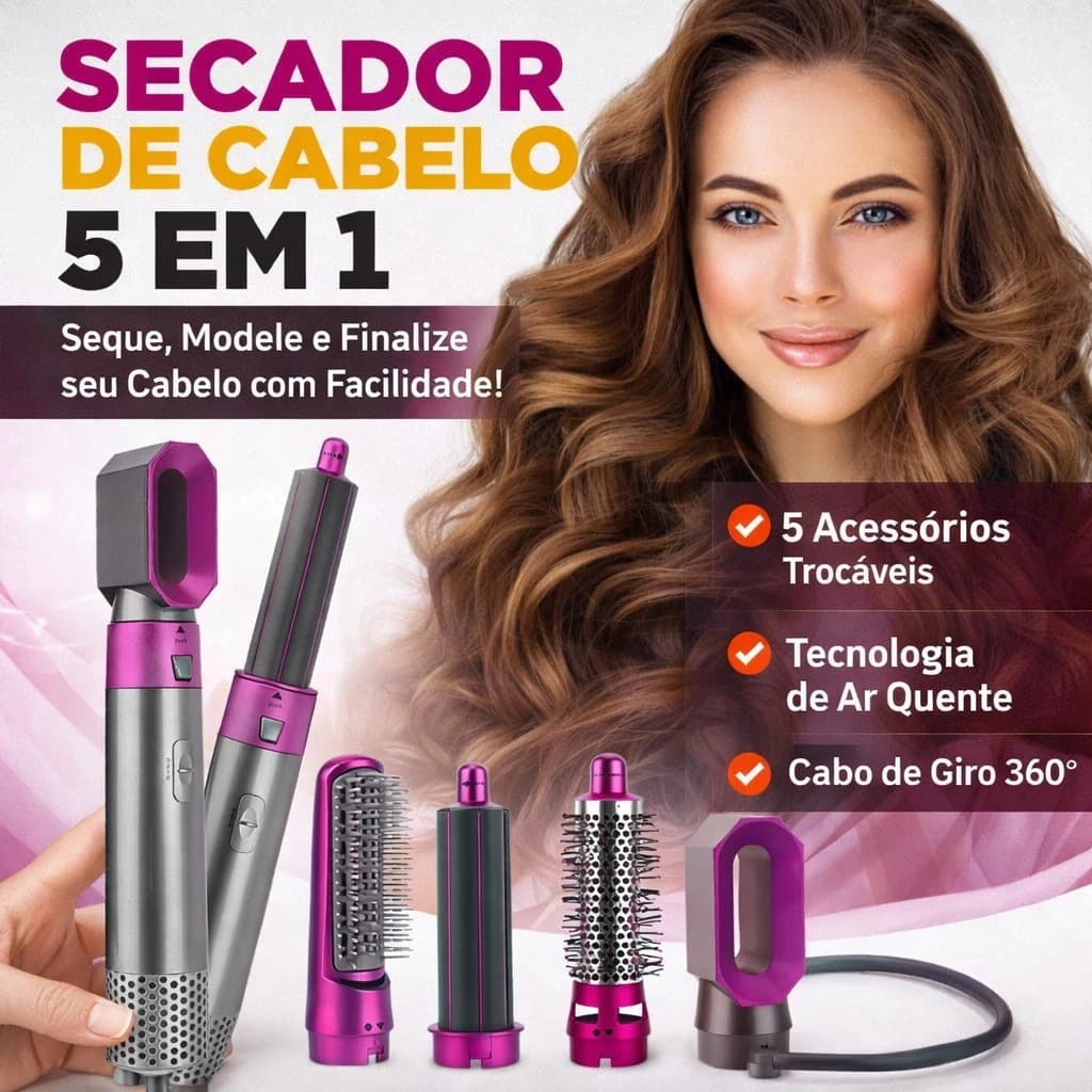 Escova 5 em 1 Secador, Pente, Modelador, Aumenta volume Profissional 110V .