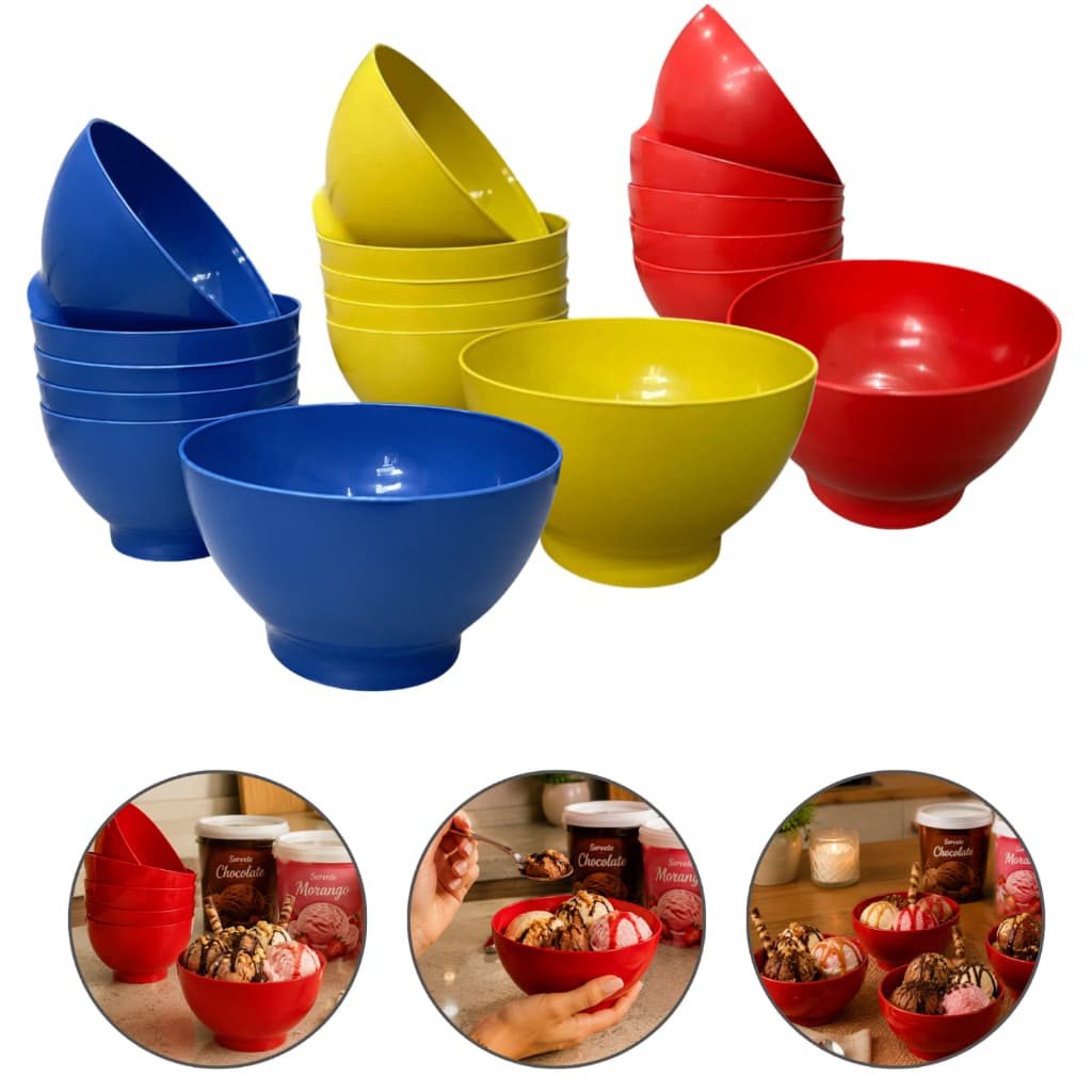 Kit 4 Potes Cozinha 750ml Tigelas Cumbucas Bowls Plástico Colorido Vivas Açaí Sorvete Doce Salgado