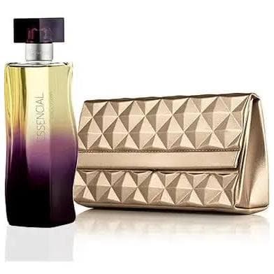 Essencial Exclusivo Feminino Natura 100 Ml + Bolsa-clutch dourada + embalagem presente