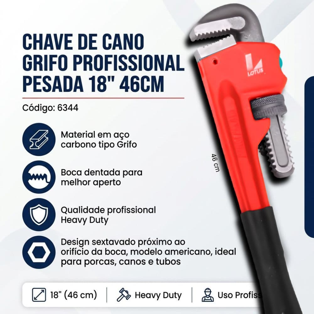 Chave Grifo Profissional Aço Reforçado Ajustável Encanamento Tarefas Pesadas 18" 46cm
