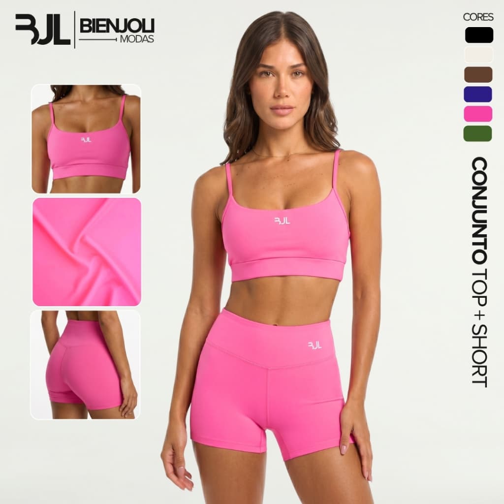 Conjunto Fitness Feminino ZERO TRANSPARÊNCIA Academia Top Alça Fina Padrão Short Básico Liso Treino