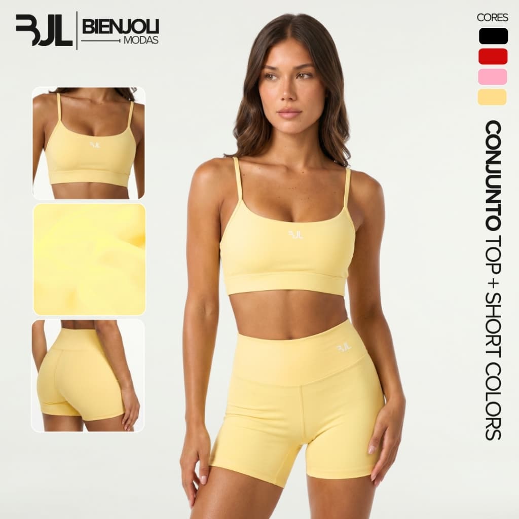 Conjunto Top e Short Fitness Feminino ZERO TRANSPARÊNCIA Academia Corrida Modelagem Compressão