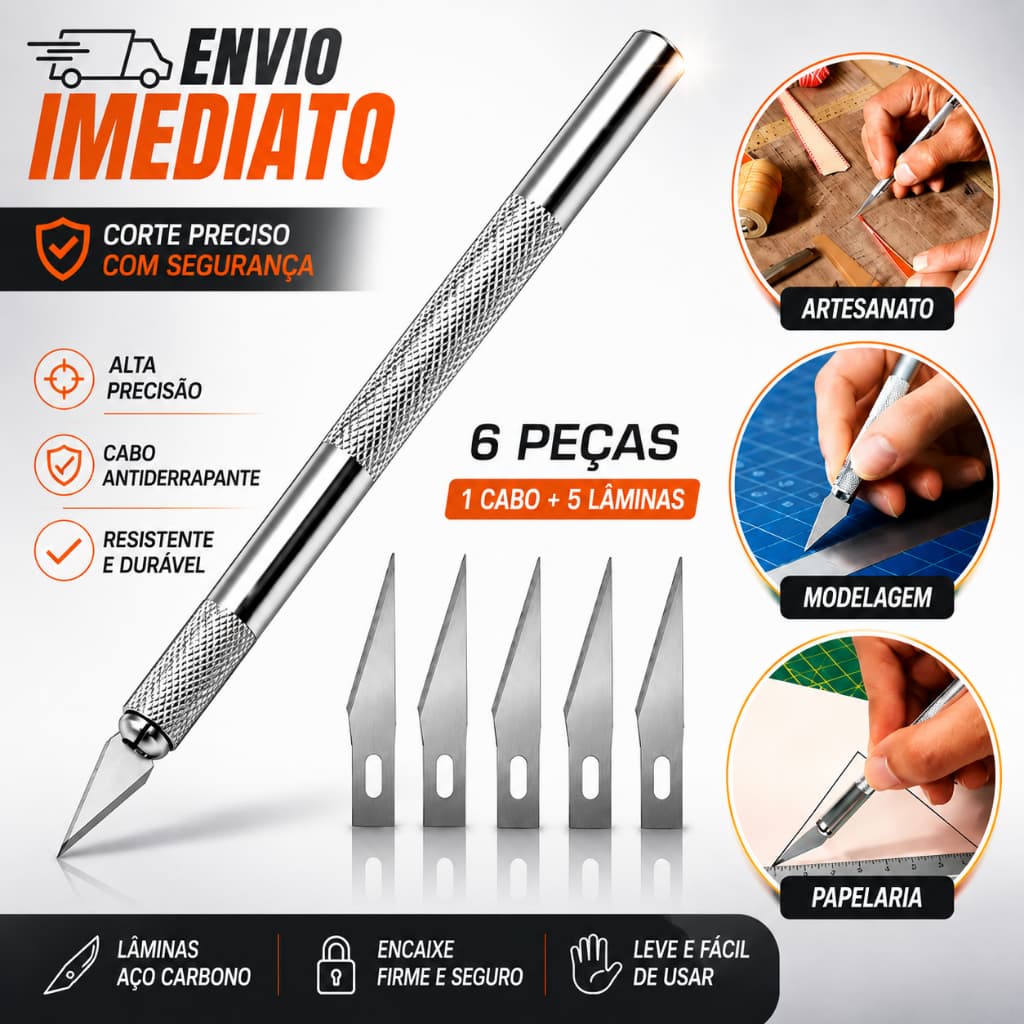 Estilete Bisturi de Precisão com 5 Lâminas Extras para Artesanato