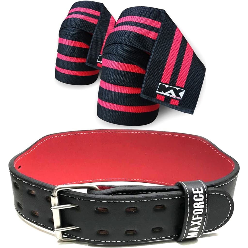 Cinturão Couro + Faixa de Joelho 2m Treino Academia Musculação Agachamento Max Force