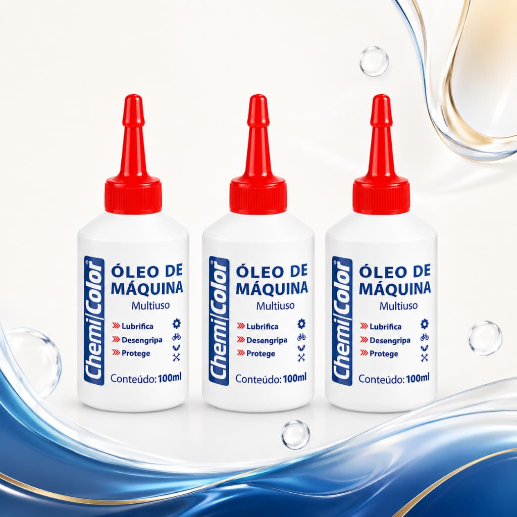 Kit 3 Óleo de Máquina Chemicolor 100ml 86g Lubrificante Multiuso Costura Bicicleta Cadeado Dobradiça