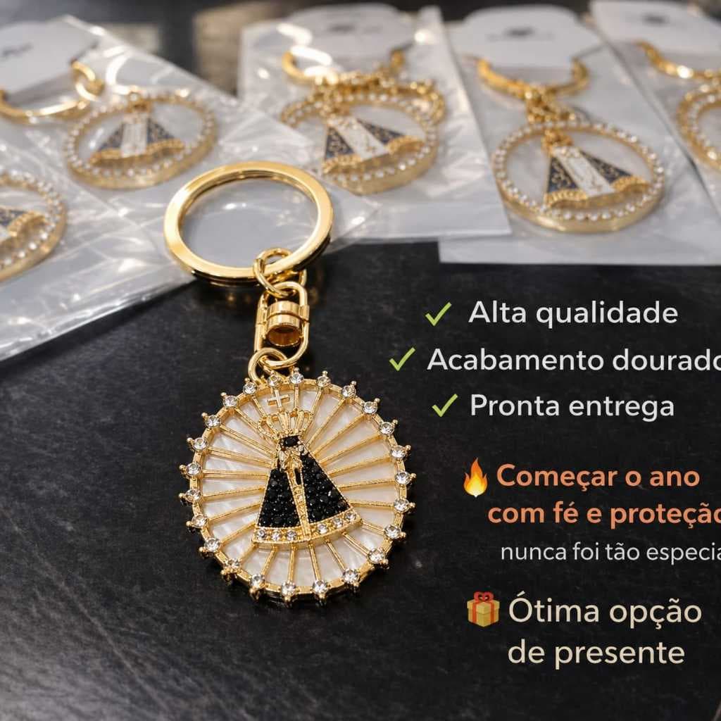 Chaveiro Nossa Senhora Aparecida De Metal Delicado Com Strass e Fecho