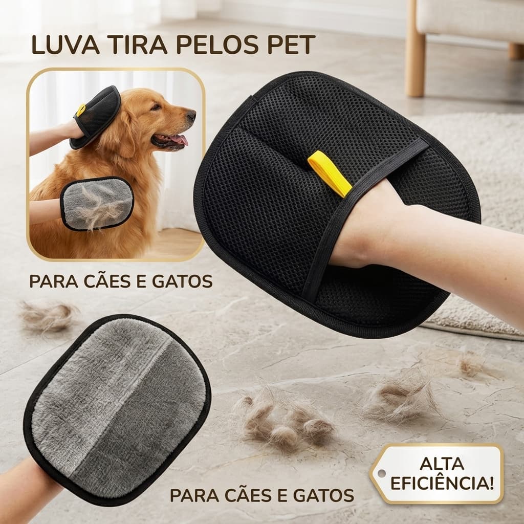 2 Pcs Luvas Removedoras de Pelos Pet Escova Dupla Face Estática para Cães e Gatos