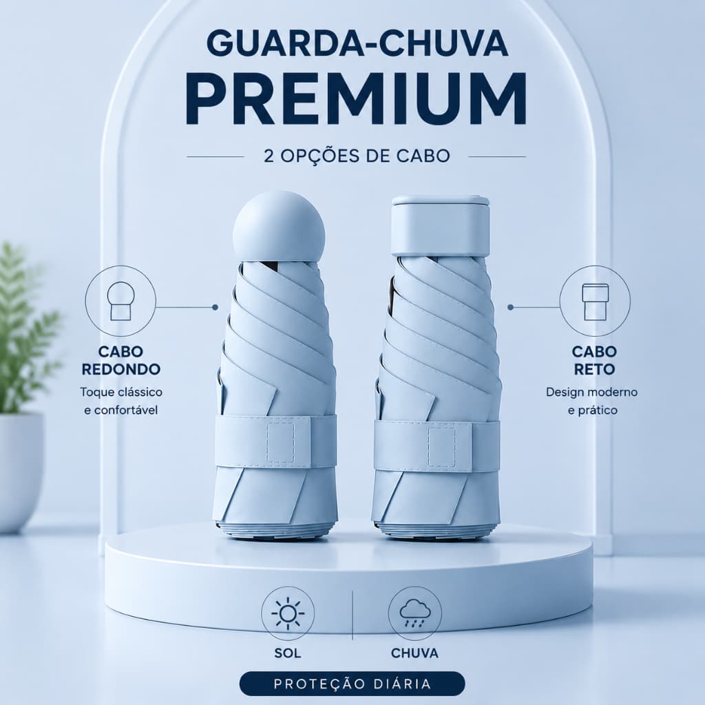 Guarda Chuva Premium Resistente Anti Vento Portátil Sol e Chuva UPF50+ Cabo Redondo ou Reto