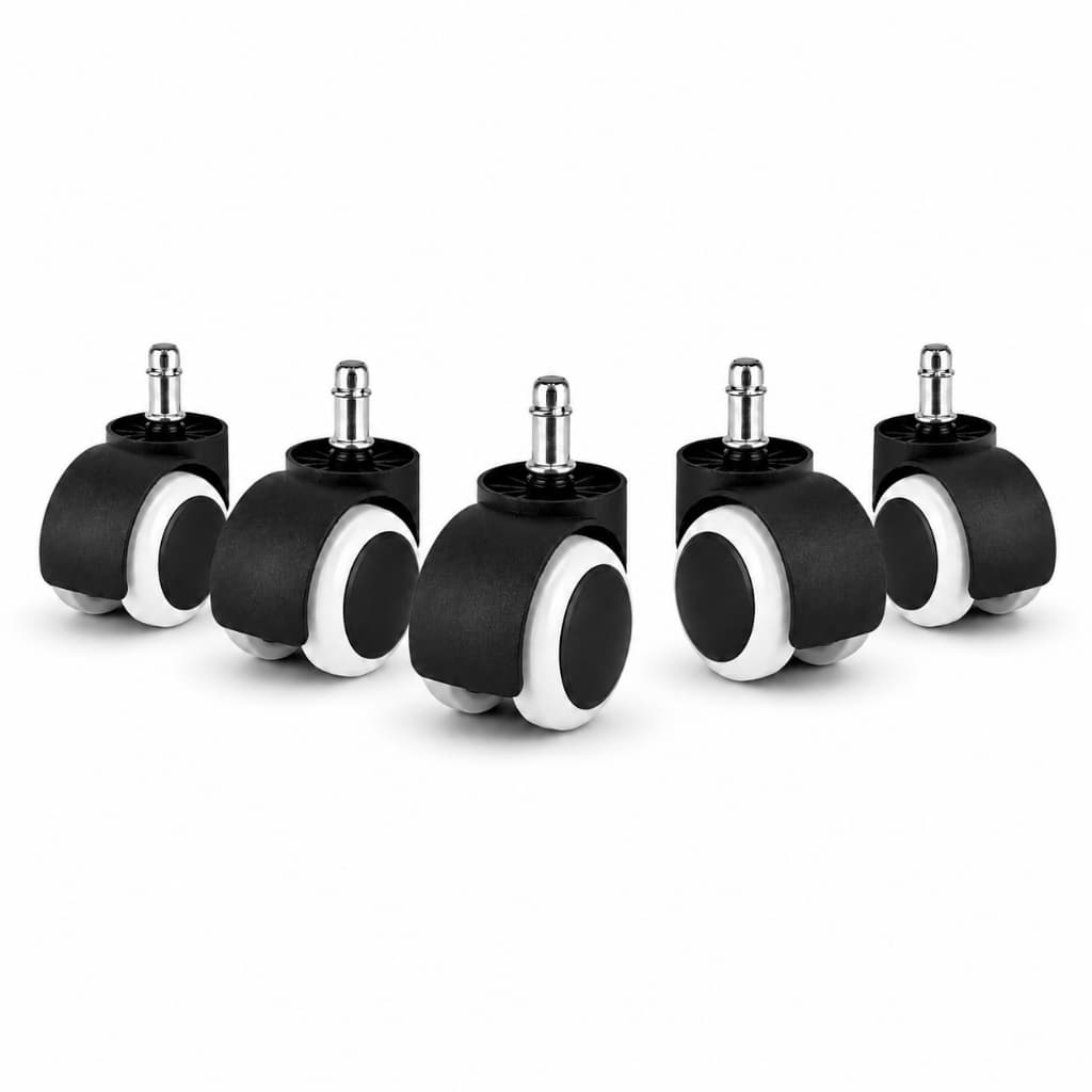 Kit 5 Rodízios Rodinhas Cadeira Escritório Gamer Pino 11mm Silicone Antirisco Silenciosa Baixo Ruído