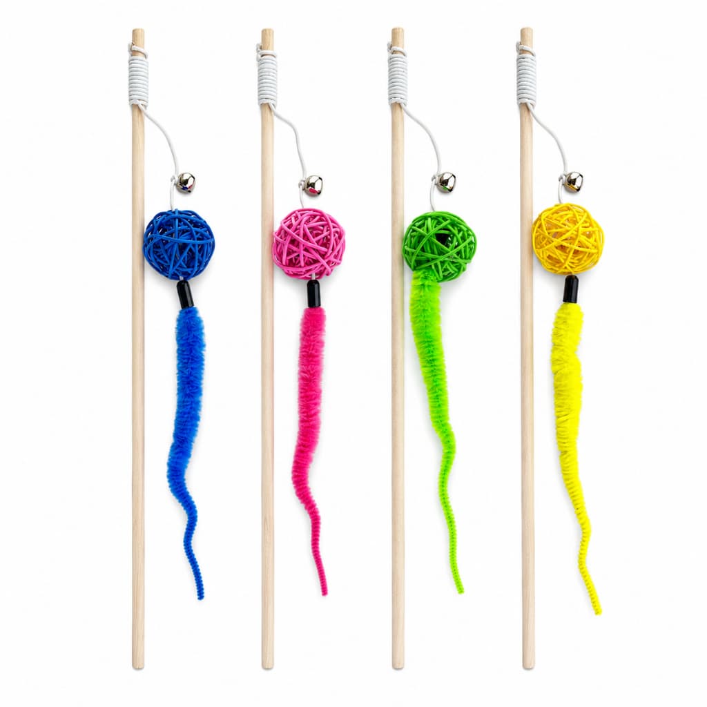 Brinquedo Interativo para Gatos Varinha Bola Trançada Guizo Pena Its Pet - Cores: Sortidas