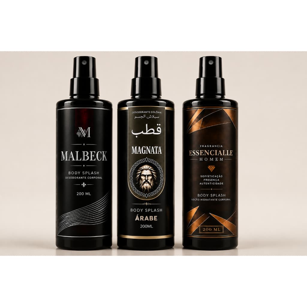 Kit Trio Body Splash Arabe Homens Malbeck, Magnata e Essencialle Amadeirados 200ml - Perfume Corporal