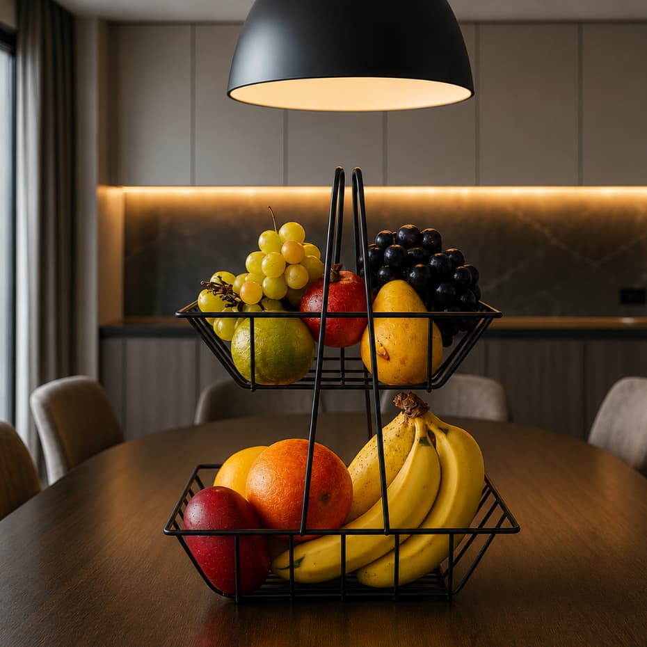 Fruteira Cesto Duplo Retangular para Mesa Bancada de Cozinha Organizador e Expositor de Frutas Aramado Águia