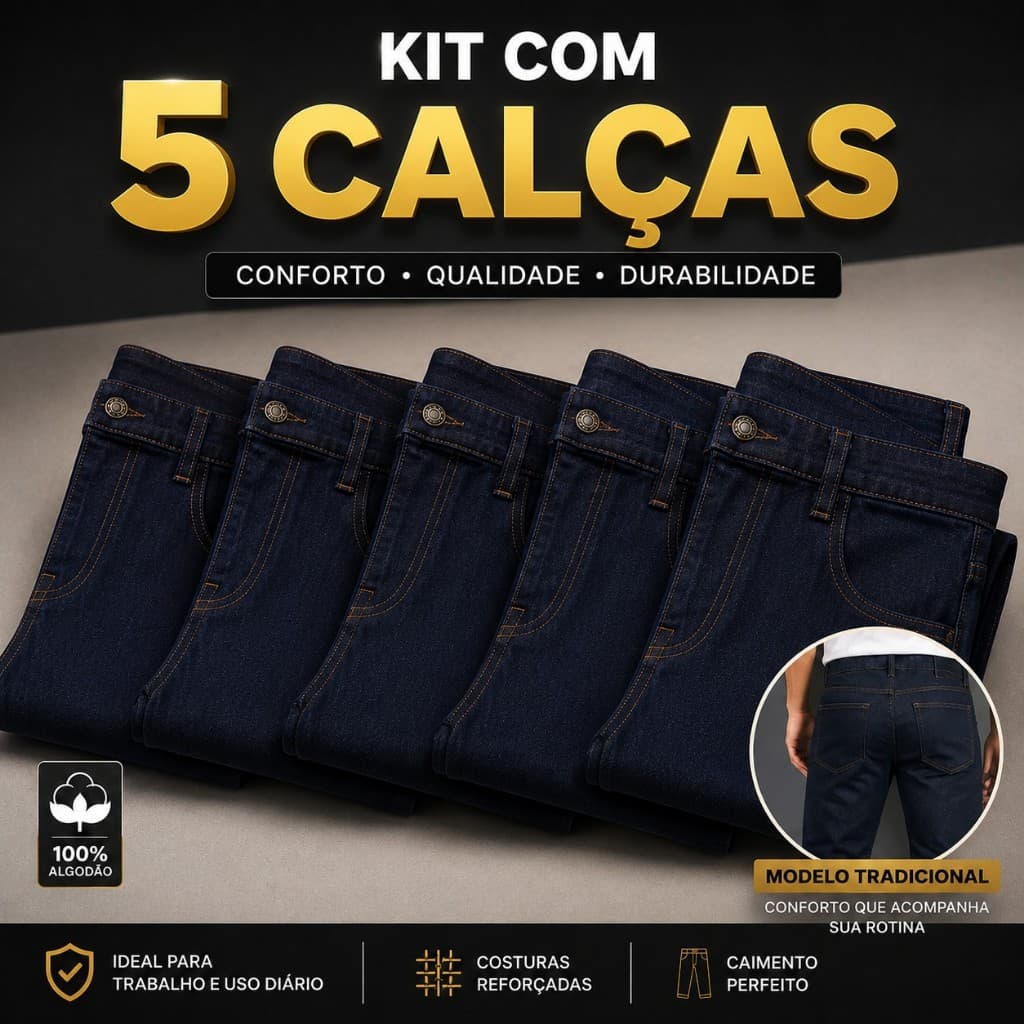 Kit Com 5 Calças Jeans Masculina Original Elastano Lycra laicra Trabalho Passeio Barata Promocional