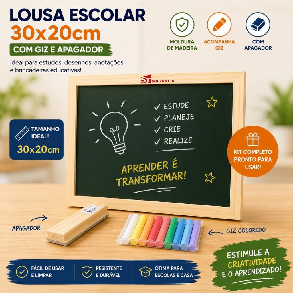 Lousa Quadro Verde Escolar Com Giz e Apagador Quadro Para Escrita Escola Casa Escritório Infantil
