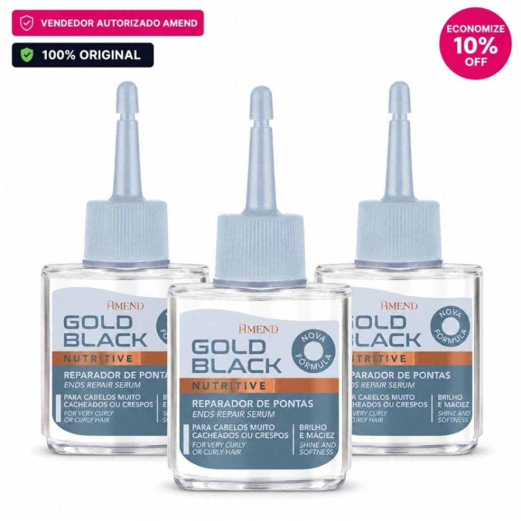 Kit 3 Óleos Reparador de Pontas Amend Gold Black Nutritivo 30ml