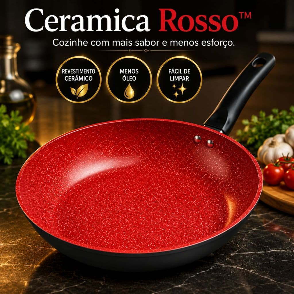 Frigideira Cerâmica Antiaderente 26cm Ceramica Rosso™ Vermelha Alumínio Cozinha Sem Grudar Fácil de Limpar