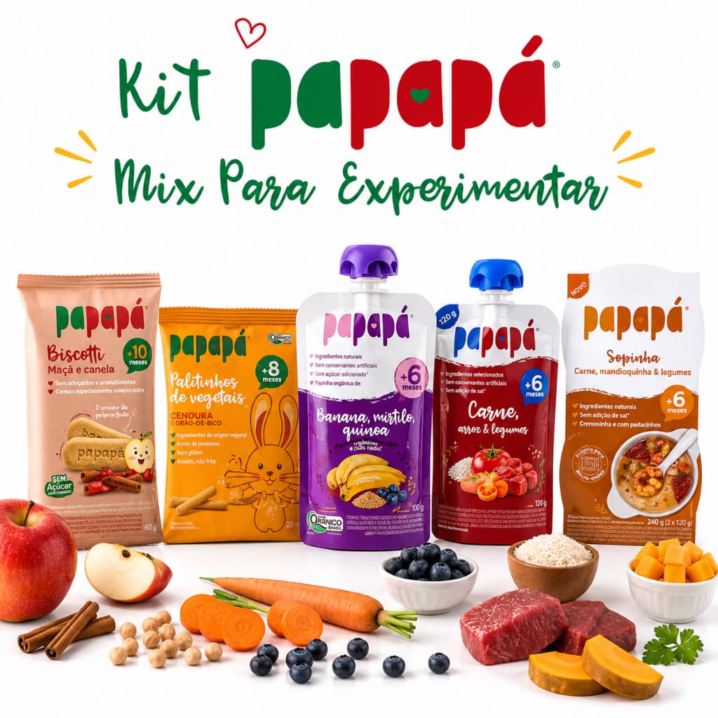 Kit Papapá Mix Completo Para Experimentar Papinha Banana Papinha Carne Biscotti Maçã Palitinho Cenoura Sopinha Carne