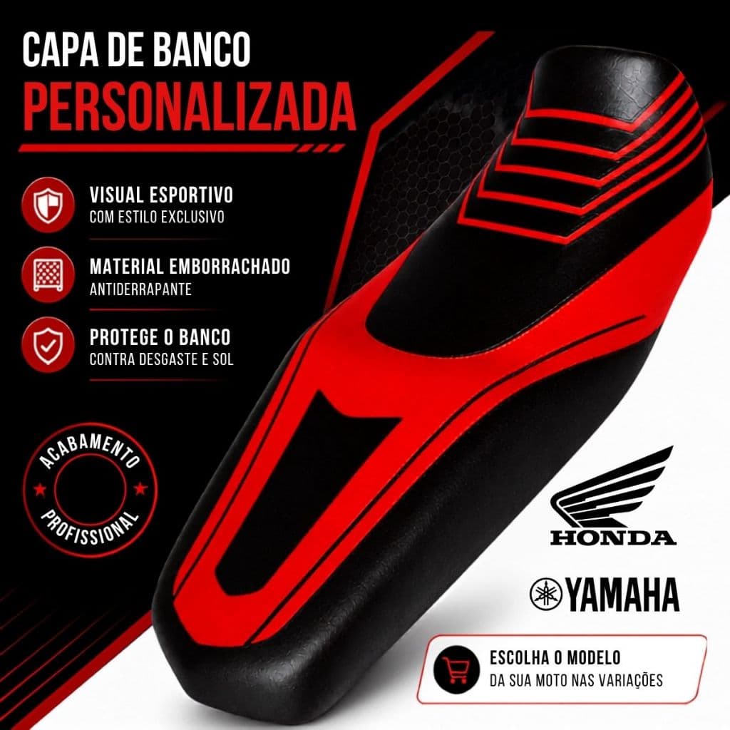 Capa Banco Moto Honda Yamaha Titan Fan Start Bros YBR Factor Fazer 125 150 160 Emborrachada Antiderrapante Personalizada