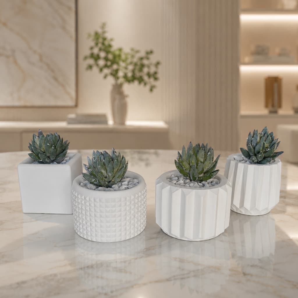 Kit 4 Unidades Vaso decorativo de gesso texturizado para Suculentas, Cactus e Plantas