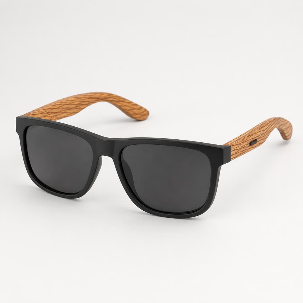 Óculos de Sol Masculino Quadrado Preto Haste de Bambu Proteção UV400