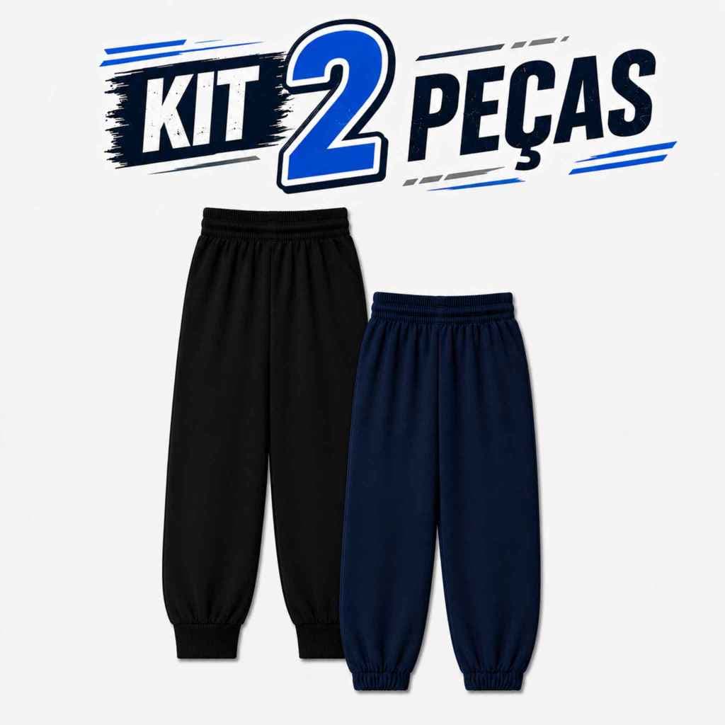 Kit Sortido 2 Calças Moletom Infatil Peluciada Masculina/Menino Elastico Na Cintura Quentinha Inverno
