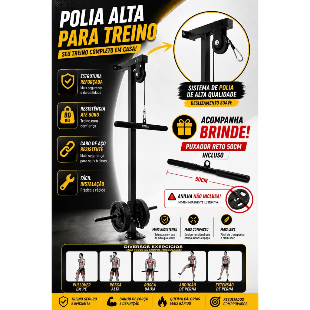 Crossover Fixo Parede Academia Costas Bíceps Tríceps Profissional