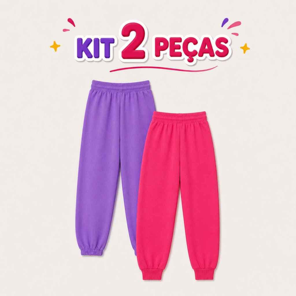 Kit Sortido 2 Calças Moletom Infatil Peluciada Feminina/Menina Elastico Na Cintura Quentinha Inverno