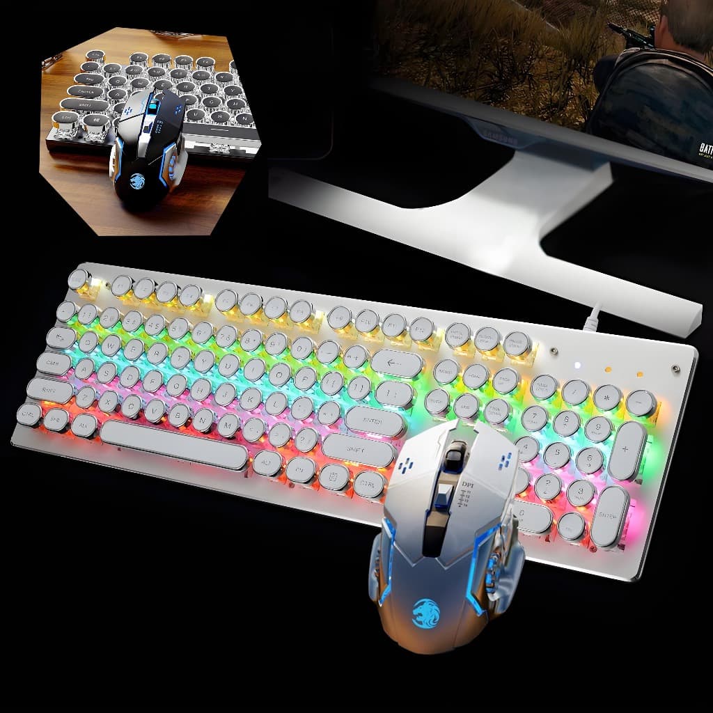 KIT Teclado 100% mecânico Punk Esports + mouse para jogos Um item obrigatório para os jogadores H7