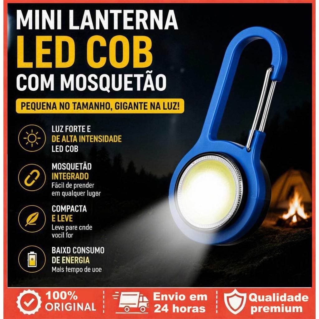 Mini Lanterna LED COB com Mosquetão Lanterna Chaveiro Portátil Luz Forte para Camping Pesca Trilha Emergência
