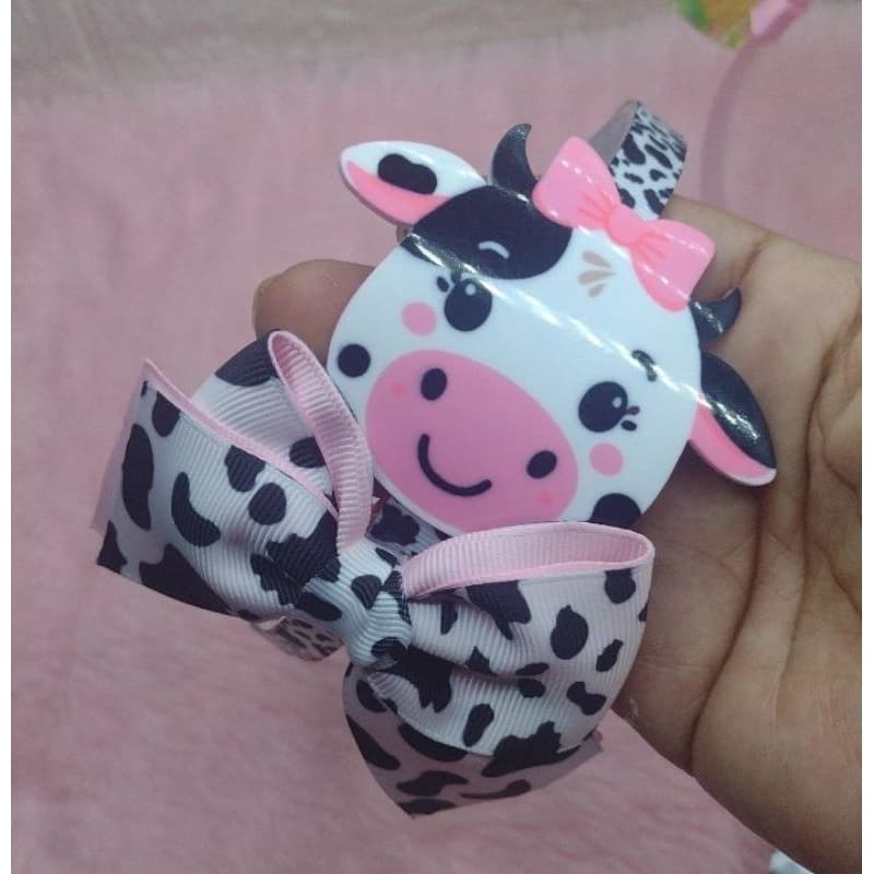 Laço fazendinha vaquinha/ tiara vaquinha/parzinho de laço vaquinha fazendinha/faixinha para bebê.