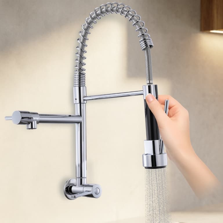 Torneira extensível para cozinha, modelo com mola, opção água fria simples ou misturada
