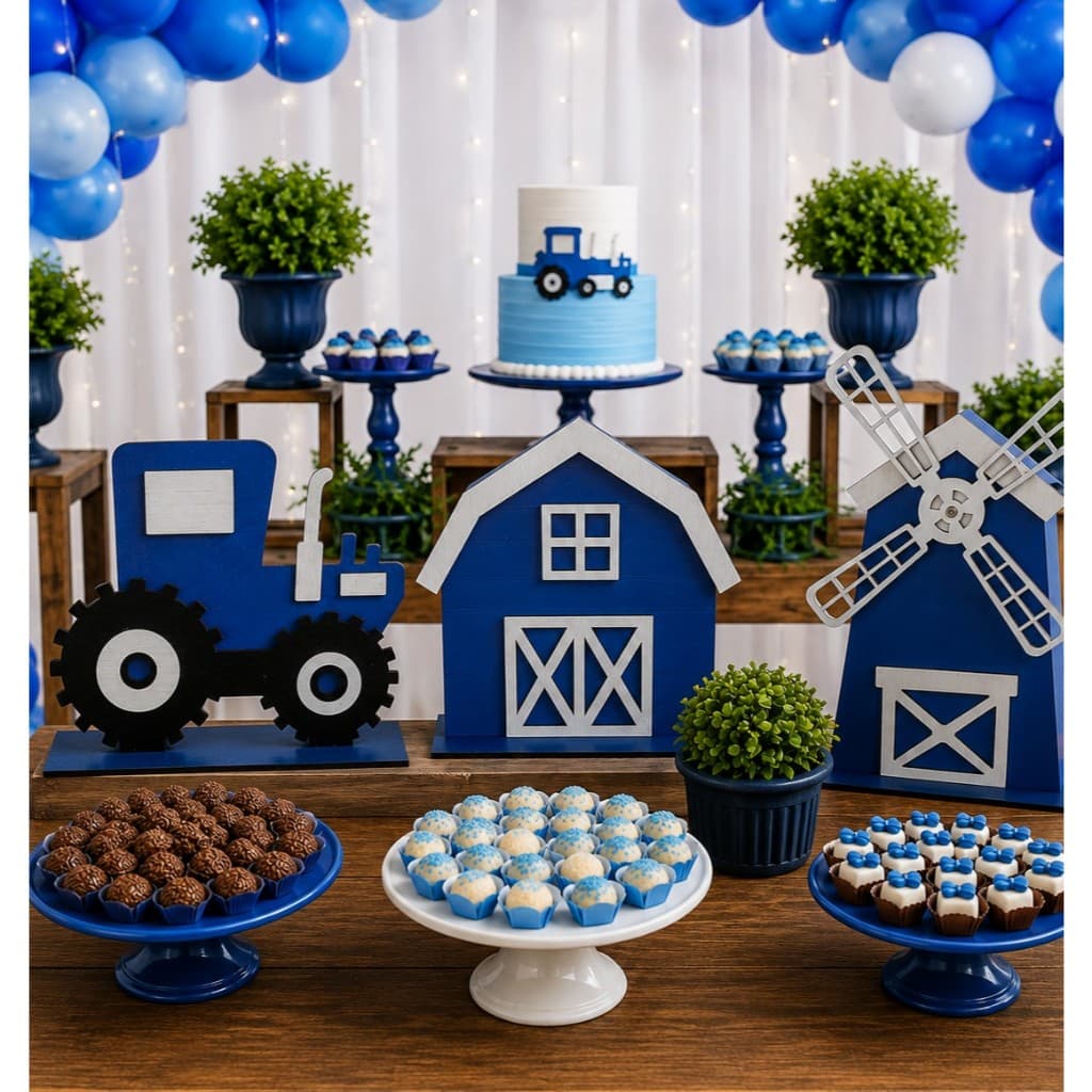 Celeiro Cata-vento Trator  MDF Pintado Decoração Festa Display Mesa Aniversário