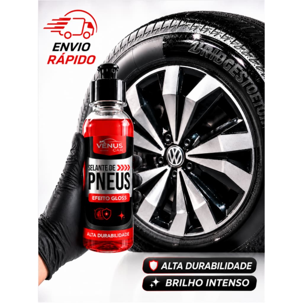 Pretinho Pneus não sai com água | Brilho Intenso e Proteção Duradoura Vênus Car 200ml