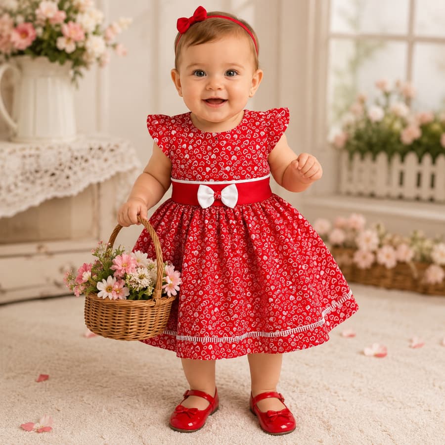 Vestido infantil vermelho/ vestido para festa/ natal/vestido mesversário /presente/ infantil/ receém nascido